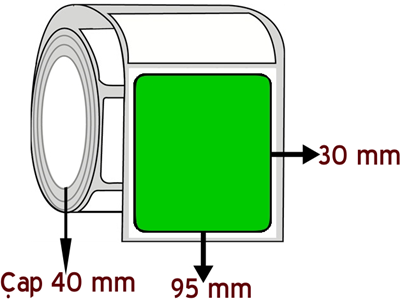 Yeşil Renkli 95 mm x 30 mm ÇAP 40 mm Barkod Etiketi ( 10 Rulodur )