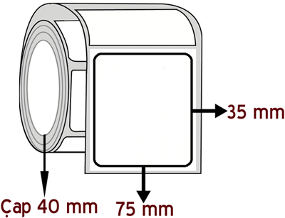 Lamine Termal 75 mm x 35 mm ÇAP 40 mm Barkod Etiketi ( 10 Rulodur )