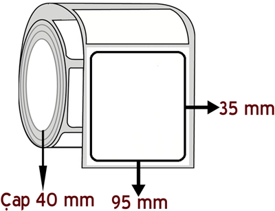 Kuşe 95 mm x 35 mm ÇAP 40 mm Barkod Etiketi ( 10 Rulodur )