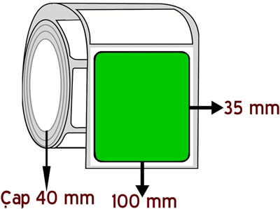 Yeşil Renkli 100 mm x 35 mm ÇAP 40 mm Barkod Etiketi ( 10 Rulodur )