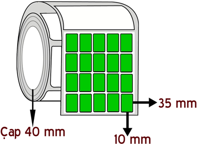 Yeşil Renkli 10 mm x 35 mm YY 5'li ÇAP 40 mm Barkod Etiketi ( 10 Rulodur )
