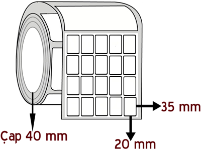 Opak PP 20 mm x 35 mm YY 5'li ÇAP 40 mm Barkod Etiketi ( 10 Rulodur )