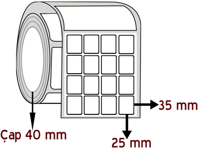 Opak PP 25 mm x 35 mm YY 4'lü ÇAP 40 mm Barkod Etiketi ( 10 Rulodur )