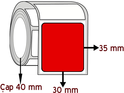  Kırmızı Renkli 30 mm x 35 mm ÇAP 40 mm Barkod Etiketi ( 10 Rulodur )