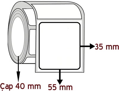 Kuşe 55 mm x 35 mm ÇAP 40 mm Barkod Etiketi ( 20 Rulodur )