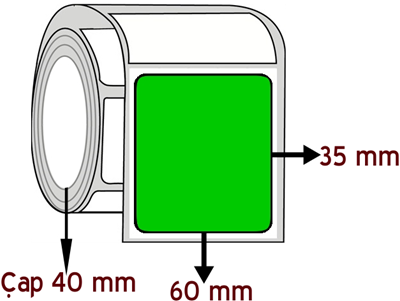 Yeşil Renkli 60 mm x 35 mm ÇAP 40 mm Barkod Etiketi ( 10 Rulodur )