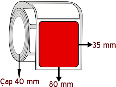  Kırmızı Renkli 80 mm x 35 mm ÇAP 40 mm Barkod Etiketi ( 10 Rulodur )