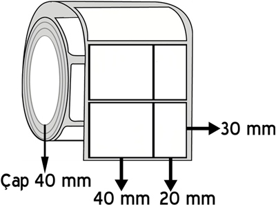 Kuşe 40+20 mm x 30 mm ÇAP 40 mm Ayakkabıcı Etiketi ( 20 Rulodur )