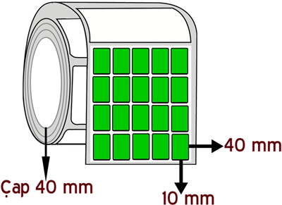 Yeşil Renkli 10 mm x 40 mm YY 5'li ÇAP 40 mm Barkod Etiketi ( 10 Rulodur )