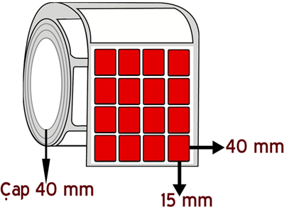  Kırmızı Renkli 15 mm x 40 mm YY 4'lü ÇAP 40 mm Barkod Etiketi ( 10 Rulodur )