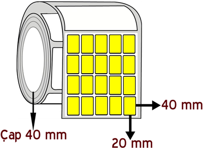 Sarı Renkli 20 mm x 40 mm YY 5'li ÇAP 40 mm Barkod Etiketi ( 10 Rulodur )