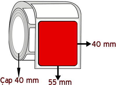  Kırmızı Renkli 55 mm x 40 mm ÇAP 40 mm Barkod Etiketi ( 10 Rulodur )