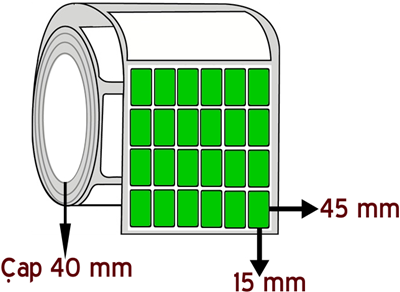 Yeşil Renkli 15 mm x 45 mm YY 6'lı ÇAP 40 mm Barkod Etiketi ( 10 Rulodur )