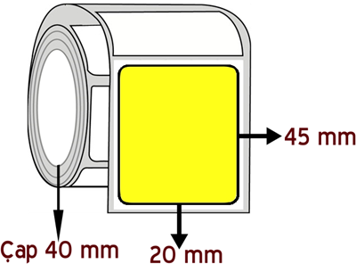 Sarı Renkli 20 mm x 45 mm ÇAP 40 mm Barkod Etiketi ( 10 Rulodur )
