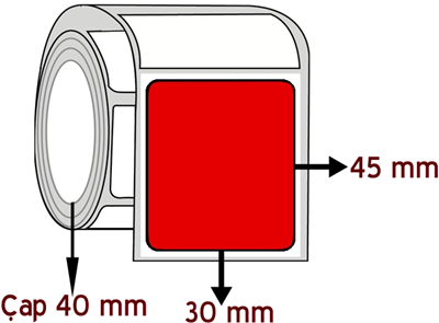  Kırmızı Renkli 30 mm x 45 mm ÇAP 40 mm Barkod Etiketi ( 10 Rulodur )