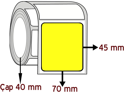 Sarı Renkli 70 mm x 45 mm ÇAP 40 mm Barkod Etiketi ( 10 Rulodur )