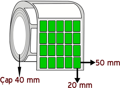 Yeşil Renkli 20 mm x 50 mm YY 5'li ÇAP 40 mm Barkod Etiketi ( 10 Rulodur )
