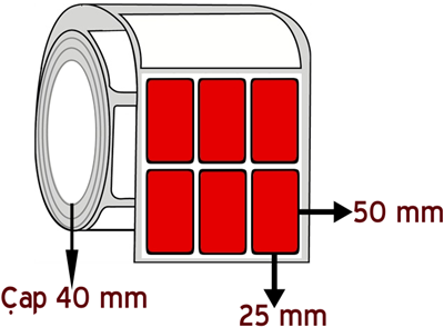  Kırmızı Renkli 25 mm x 50 mm YY 3'lü ÇAP 40 mm Barkod Etiketi ( 10 Rulodur )