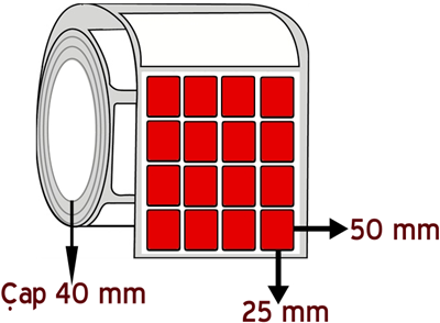  Kırmızı Renkli 25 mm x 50 mm YY 4'lü ÇAP 40 mm Barkod Etiketi ( 10 Rulodur )