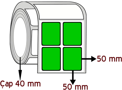 Yeşil Renkli 50 mm x 50 mm YY 2'li ÇAP 40 mm Barkod Etiketi ( 10 Rulodur )