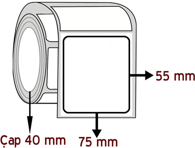 Lamine Termal 75 mm x 55 mm ÇAP 40 mm Barkod Etiketi ( 10 Rulodur )