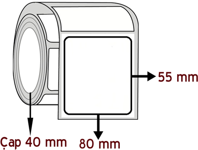 Lamine Termal 80 mm x 55 mm ÇAP 40 mm Barkod Etiketi ( 10 Rulodur )