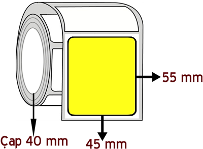 Sarı Renkli 45 mm x 55 mm ÇAP 40 mm Barkod Etiketi ( 10 Rulodur )