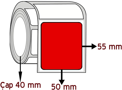  Kırmızı Renkli 50 mm x 55 mm ÇAP 40 mm Barkod Etiketi ( 10 Rulodur )