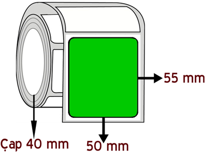 Yeşil Renkli 50 mm x 55 mm ÇAP 40 mm Barkod Etiketi ( 10 Rulodur )