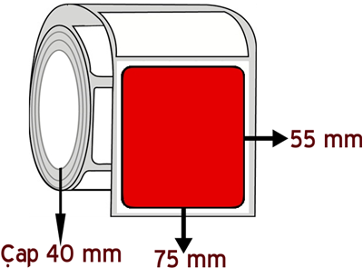  Kırmızı Renkli 75 mm x 55 mm ÇAP 40 mm Barkod Etiketi ( 10 Rulodur )