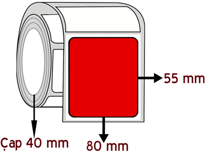  Kırmızı Renkli 80 mm x 55 mm ÇAP 40 mm Barkod Etiketi ( 10 Rulodur )