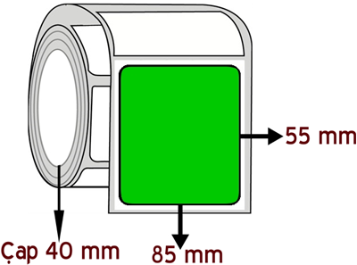 Yeşil Renkli 85 mm x 55 mm ÇAP 40 mm Barkod Etiketi ( 10 Rulodur )
