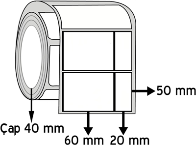 Kuşe 60+20 mm x 50 mm ÇAP 40 mm Ayakkabıcı Etiketi ( 10 Rulodur )