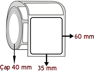 Vellum 35 mm x 60 mm ÇAP 40 mm Barkod Etiketi ( 20 Rulodur )