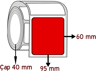  Kırmızı Renkli 95 mm x 60 mm ÇAP 40 mm Barkod Etiketi ( 10 Rulodur )