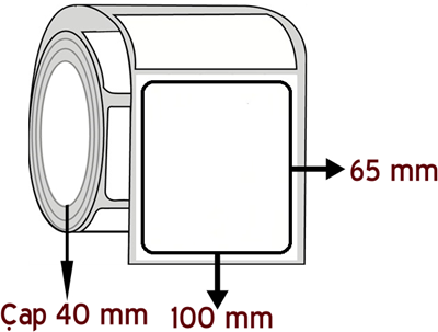 Şeffaf PP 100 mm x 65 mm ÇAP 40 mm Barkod Etiketi ( 10 Rulodur )