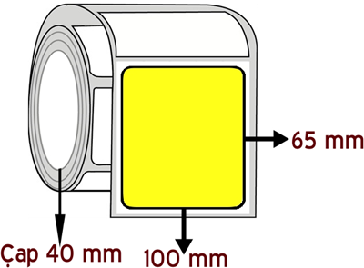 Sarı Renkli 100 mm x 65 mm ÇAP 40 mm Barkod Etiketi ( 10 Rulodur )
