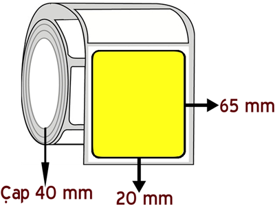 Sarı Renkli 20 mm x 65 mm ÇAP 40 mm Barkod Etiketi ( 10 Rulodur )