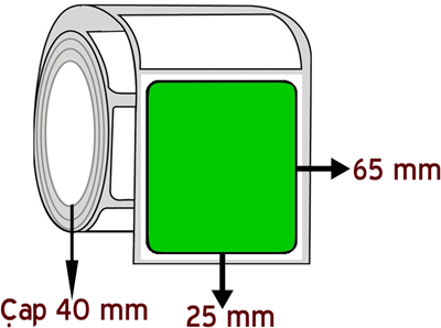 Yeşil Renkli 25 mm x 65 mm ÇAP 40 mm Barkod Etiketi ( 10 Rulodur )