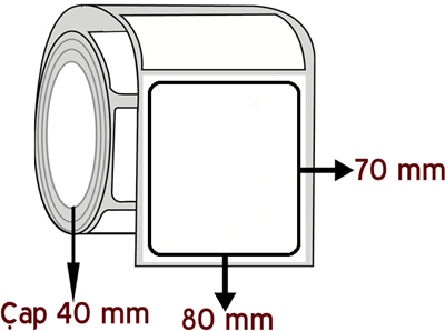 Opak PP 80 mm x 70 mm ÇAP 40 mm Barkod Etiketi ( 10 Rulodur )