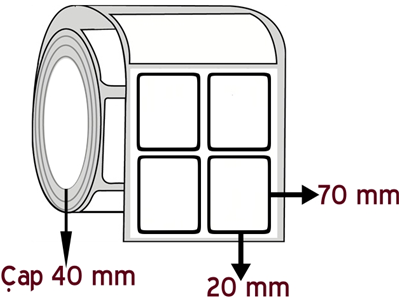 Opak PP 20 mm x 70 mm YY 2'li ÇAP 40 mm Barkod Etiketi ( 20 Rulodur )