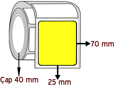 Sarı Renkli 25 mm x 70 mm ÇAP 40 mm Barkod Etiketi ( 10 Rulodur )