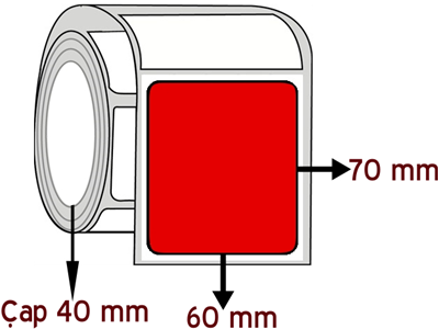  Kırmızı Renkli 60 mm x 70 mm ÇAP 40 mm Barkod Etiketi ( 10 Rulodur )