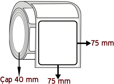 Kuşe 75 mm x 75 mm ÇAP 40 mm Barkod Etiketi ( 10 Rulodur )