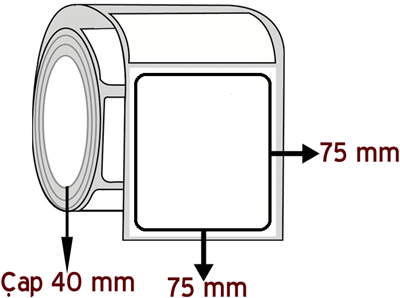 Opak PP 75 mm x 75 mm ÇAP 40 mm Barkod Etiketi ( 10 Rulodur )