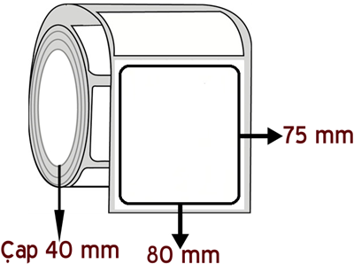 Opak PP 80 mm x 75 mm ÇAP 40 mm Barkod Etiketi ( 10 Rulodur )