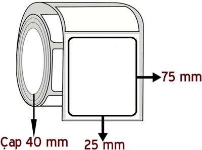 Kuşe 25 mm x 75 mm ÇAP 40 mm Barkod Etiketi ( 30 Rulodur )