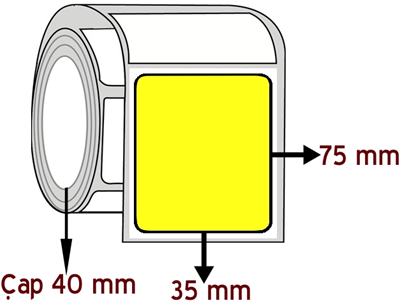 Sarı Renkli 35 mm x 75 mm ÇAP 40 mm Barkod Etiketi ( 10 Rulodur )