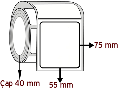 Örtücü 55 mm x 75 mm ÇAP 40 mm Barkod Etiketi ( 10 Rulodur )