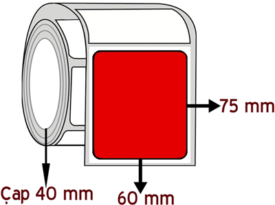  Kırmızı Renkli 60 mm x 75 mm ÇAP 40 mm Barkod Etiketi ( 10 Rulodur )